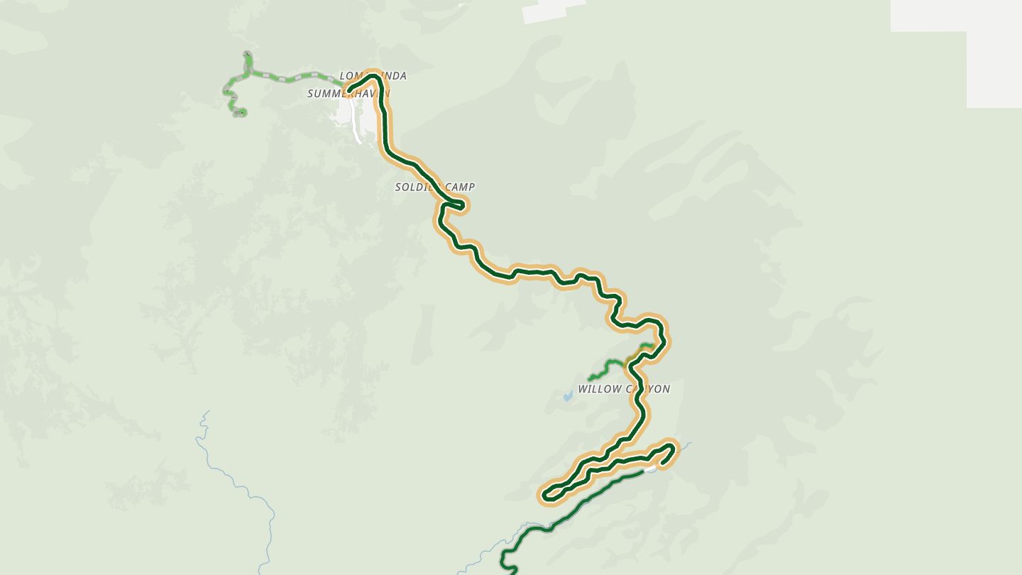 Map of Catalina Highway near Summerhaven, with the road highlighted