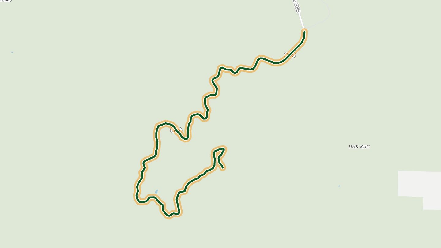Map of Kitt Peak Highway (AZ 386) near Sells, with the road highlighted