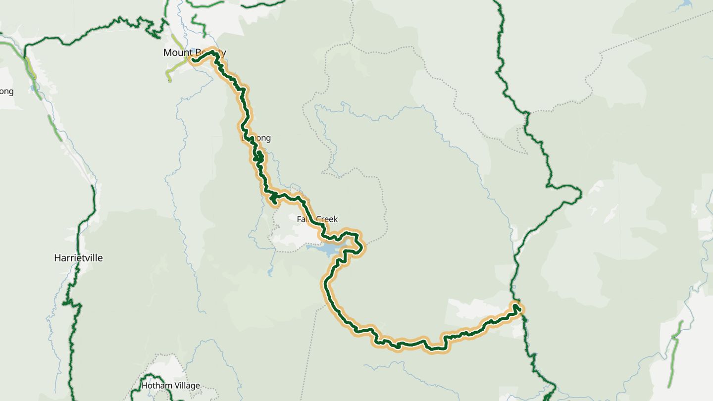 Map of Bogong High Plains Road near Falls Creek, with the road highlighted