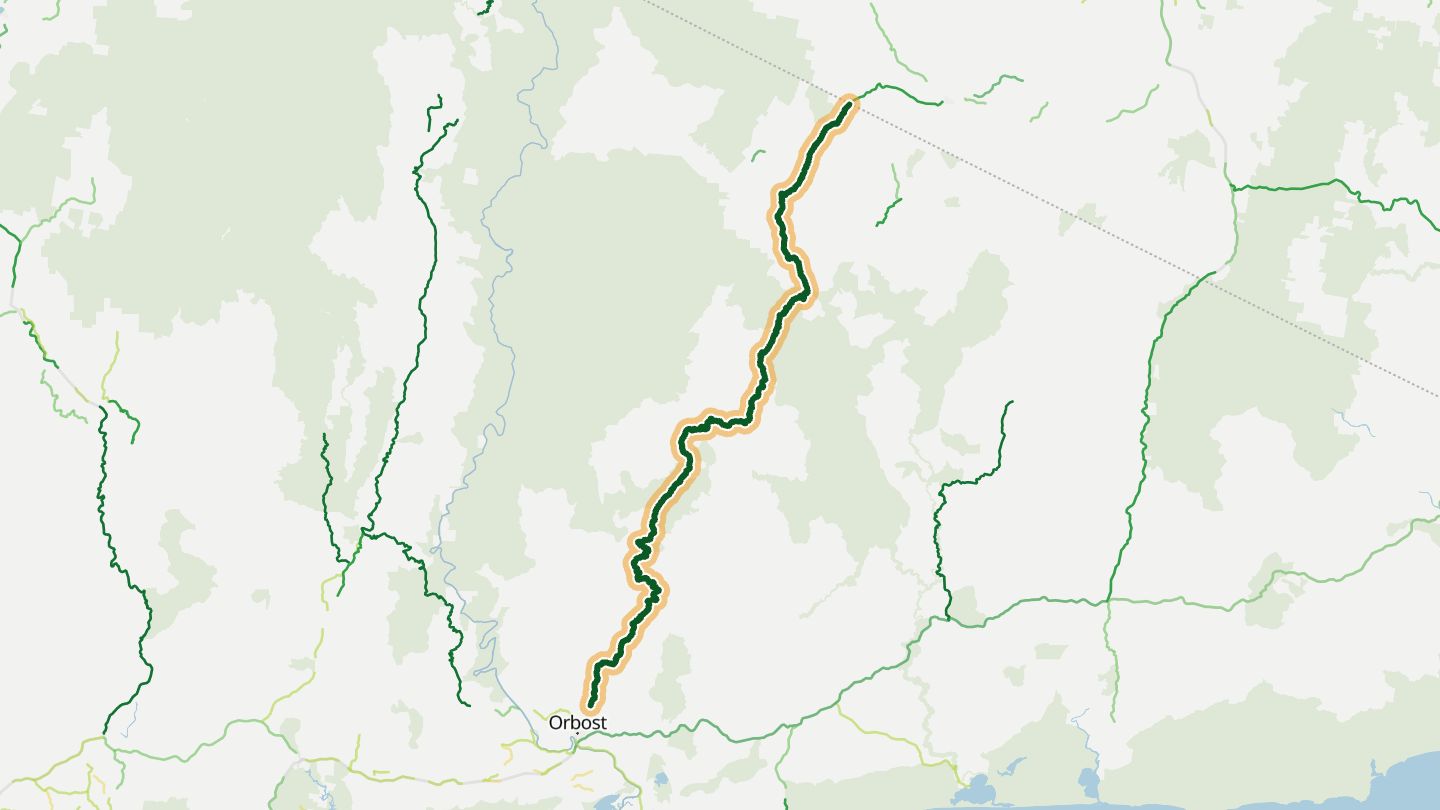 Map of Bonang Road near Bonang, with the road highlighted