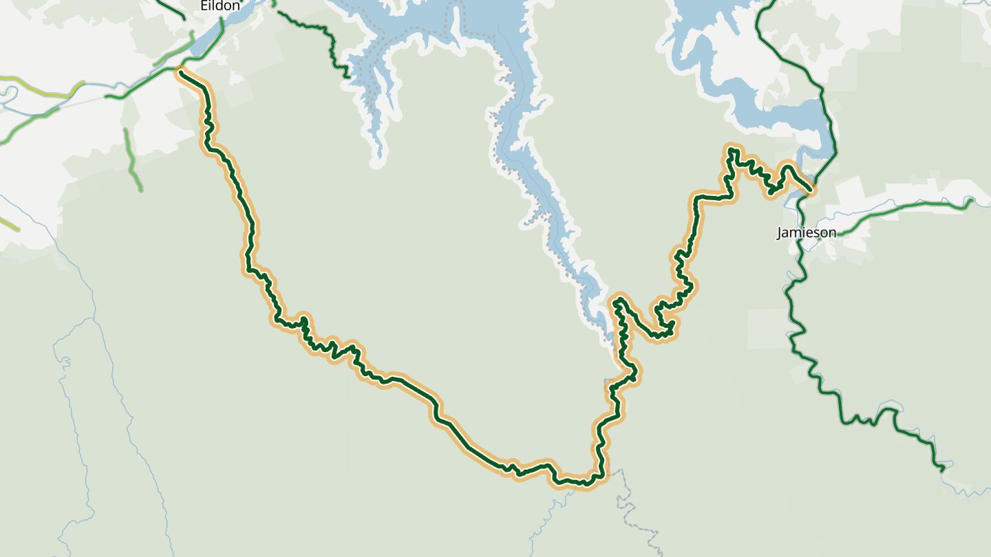 Map of Eildon - Jamieson Road near Eildon, with the road highlighted