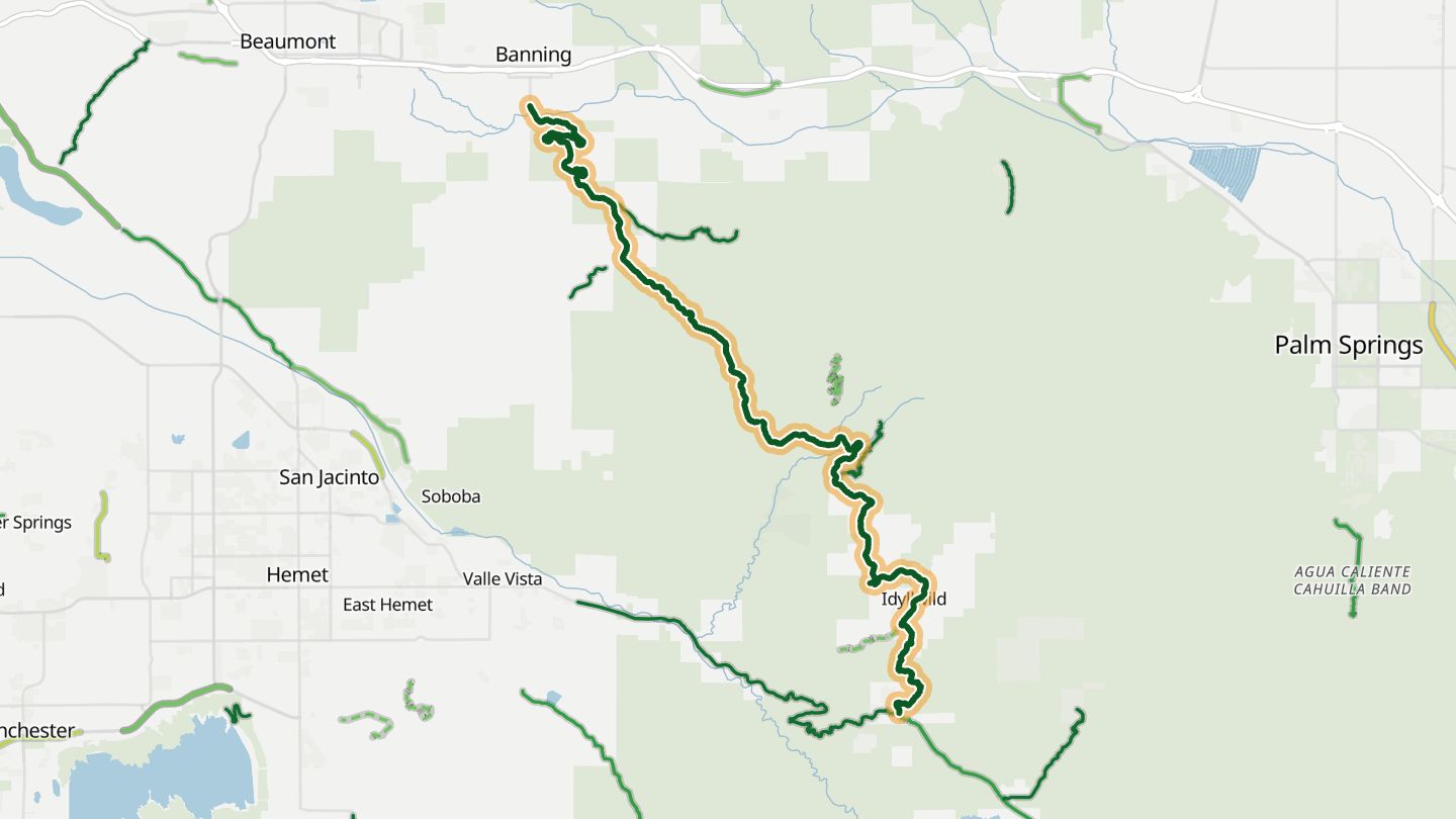 Map of CA 243 (Banning-Idyllwild) near Idyllwild, with the road highlighted