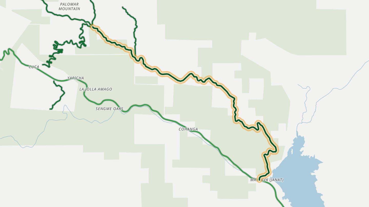 Map of East Grade Road near Palomar Mountain, with the road highlighted