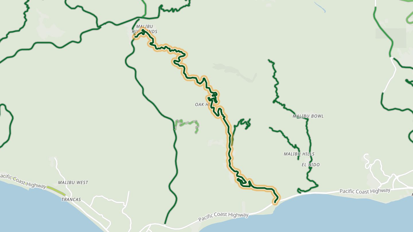 Map of Latigo Canyon Road near Malibu, with the road highlighted