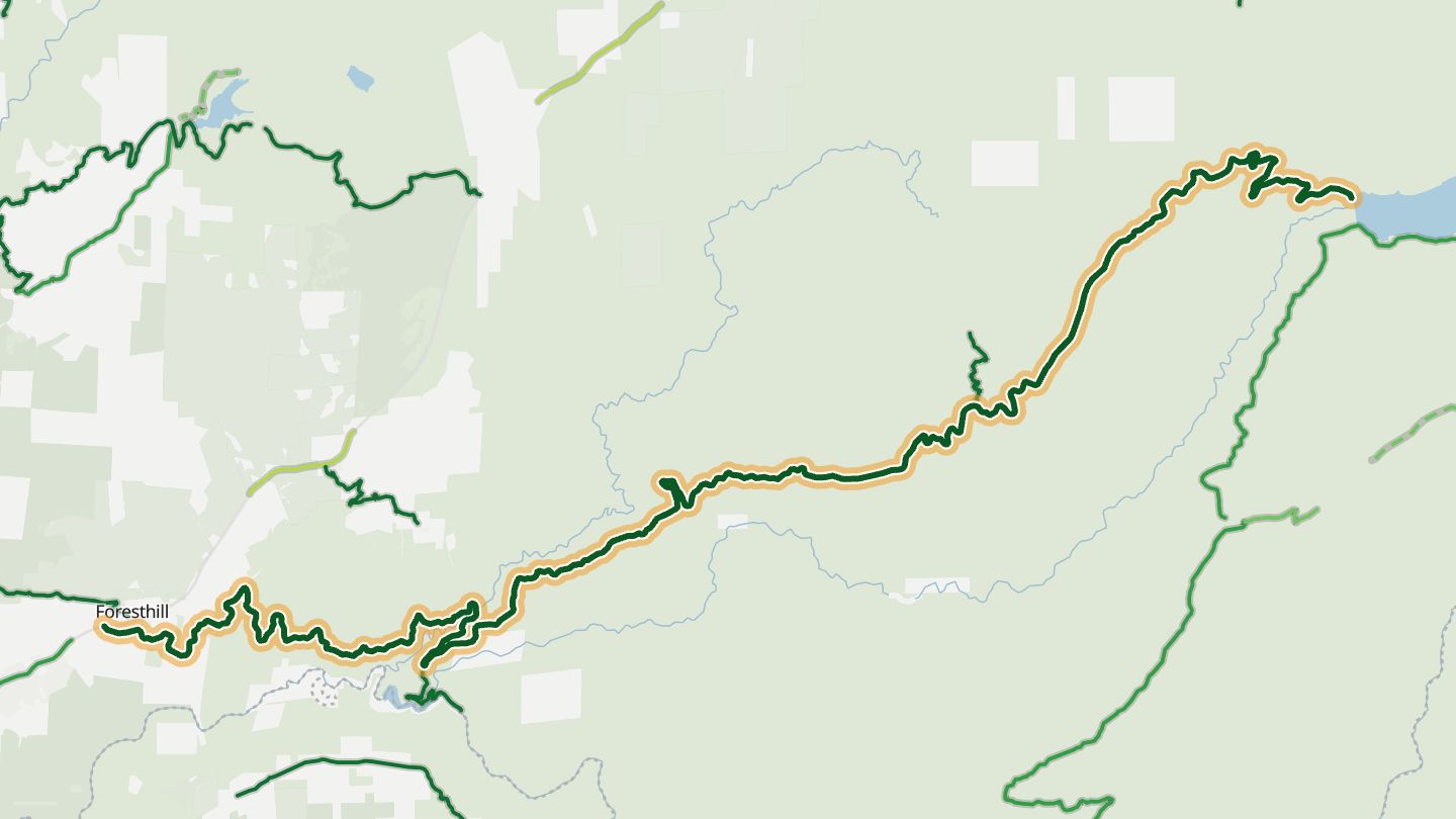 Map of Mosquito Ridge Road near Foresthill, with the road highlighted