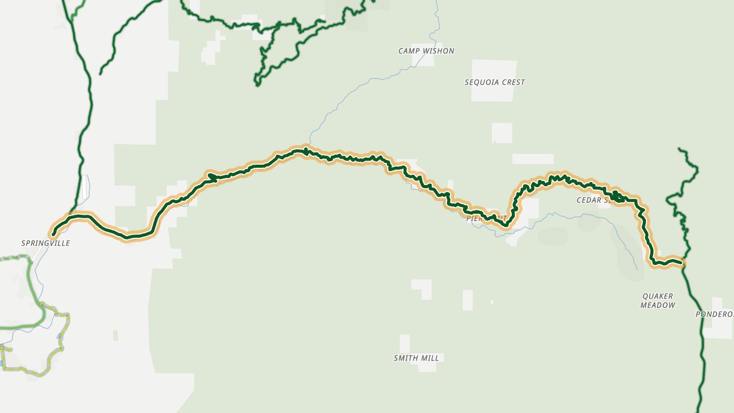 Map of Western Divide Highway (CA 190), Camp Nelson near Camp Nelson, with the road highlighted
