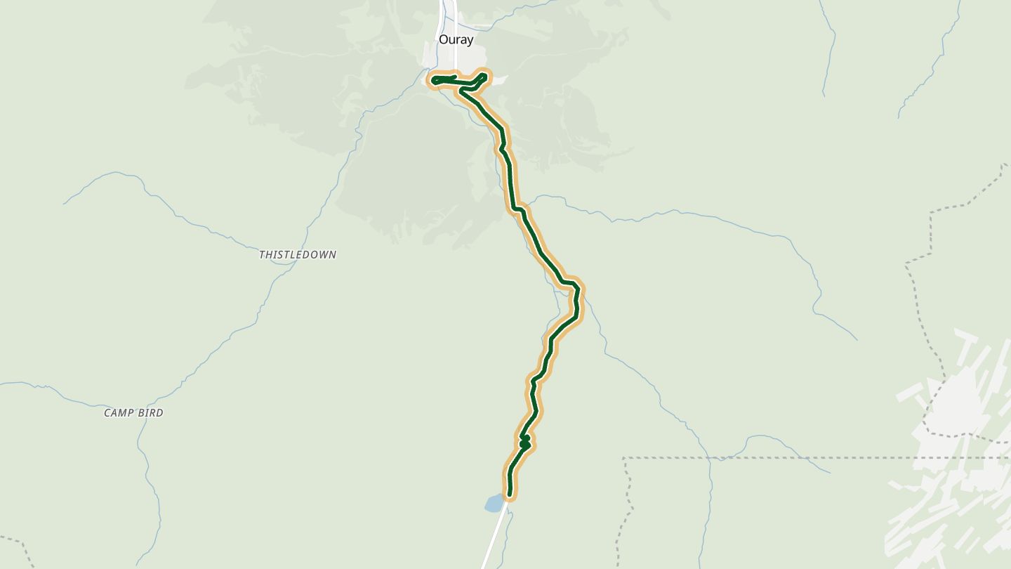 Map of Million Dollar Highway near Ouray, with the road highlighted
