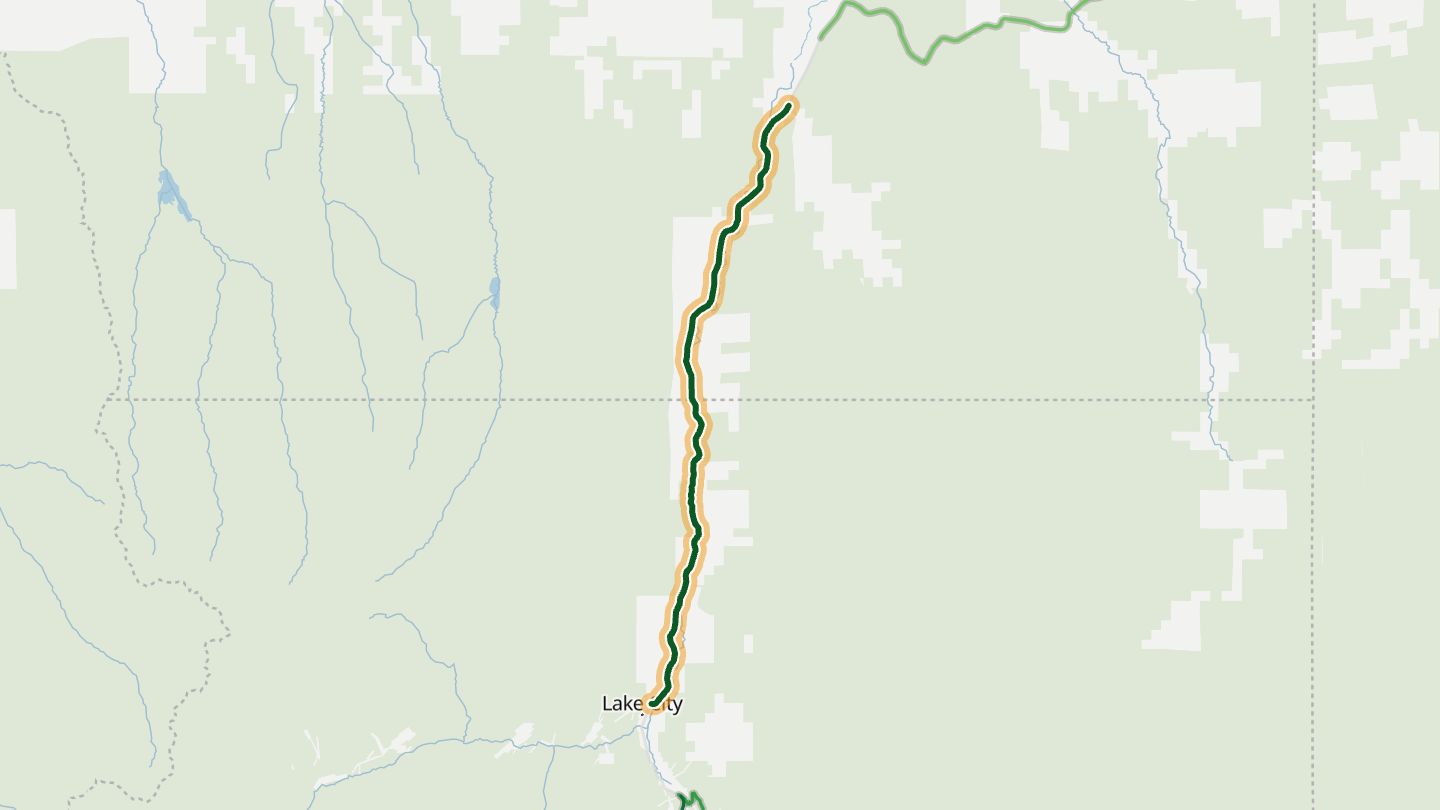 Map of Silver Thread Scenic Byway (CO 149) near Lake City, with the road highlighted