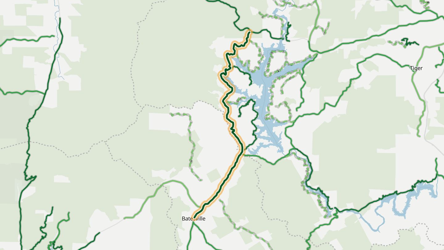Map of Georgia 197 (Lake Burton) near Lake Burton, with the road highlighted
