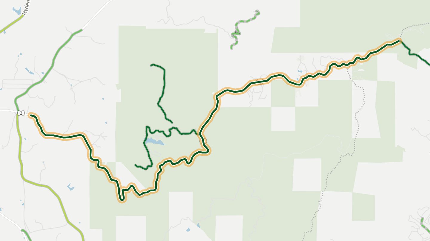 Map of Georgia 52 over Fort Mountain near Chatsworth, with the road highlighted