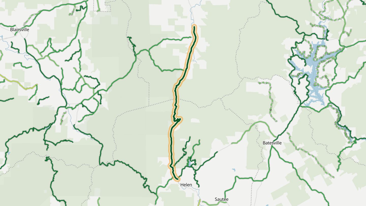 Map of Unicoi Turnpike (GA 17/75) near Hiawassee, with the road highlighted