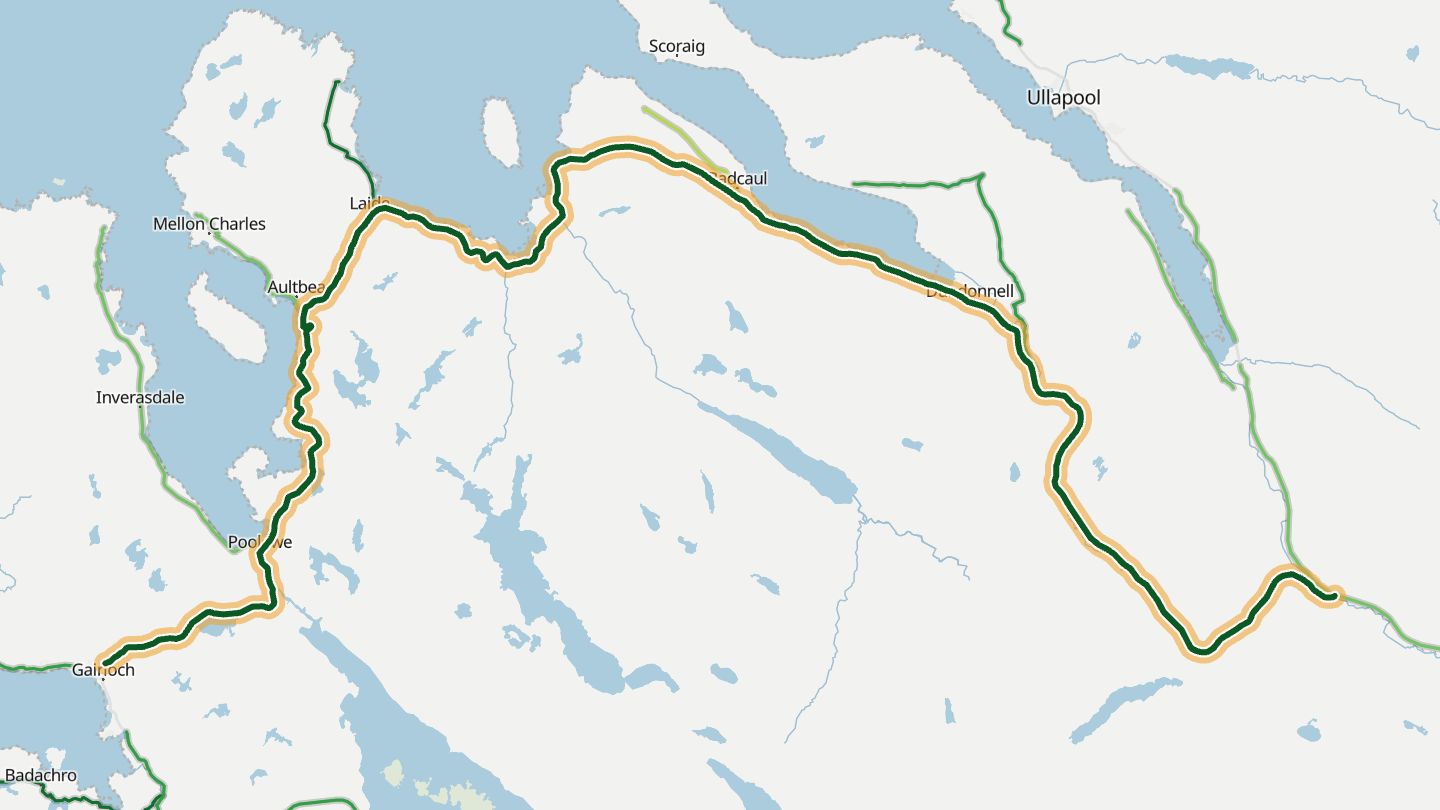 Map of A832 Gairloch–Ullapool near Gairloch, with the road highlighted