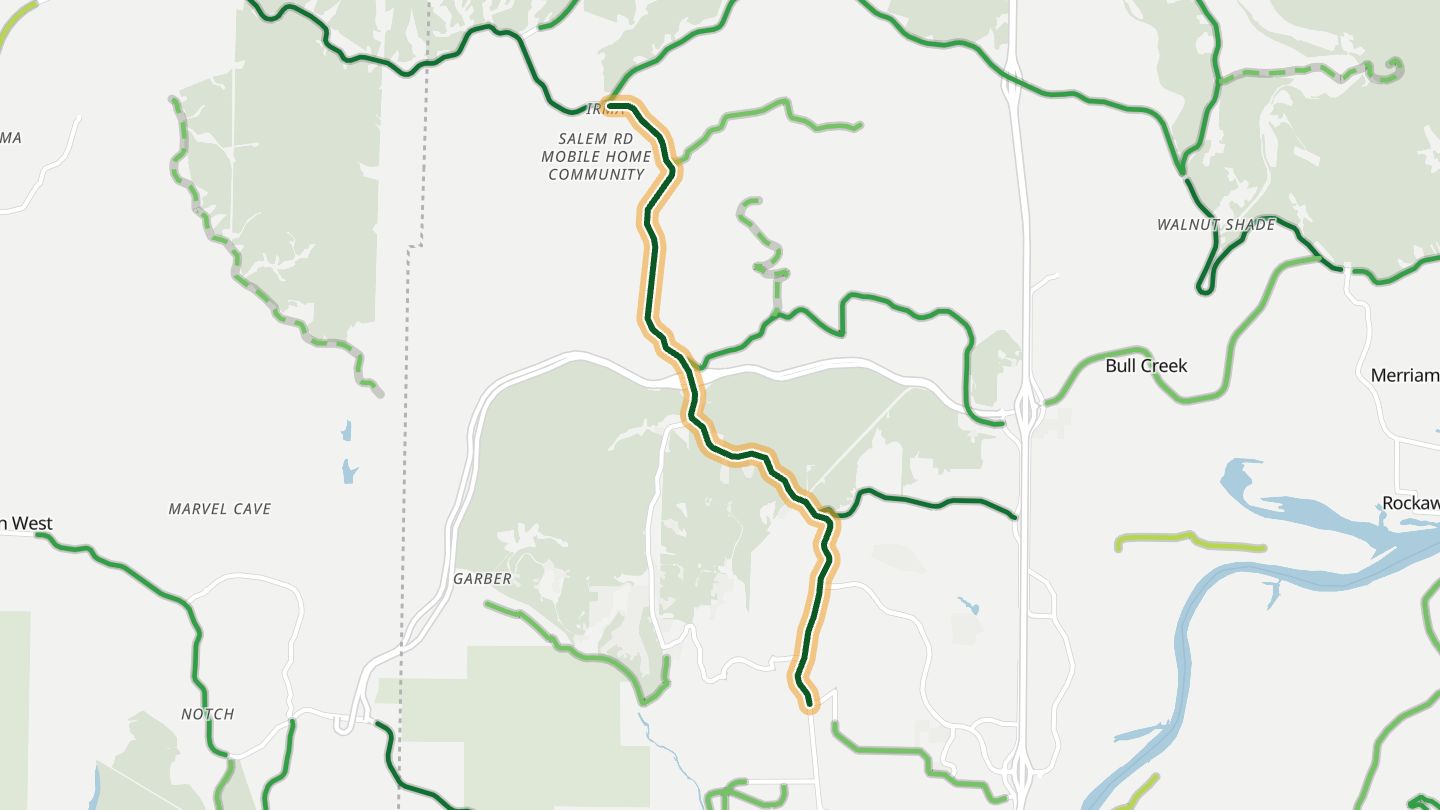 Map of Missouri 248 near Branson West, with the road highlighted