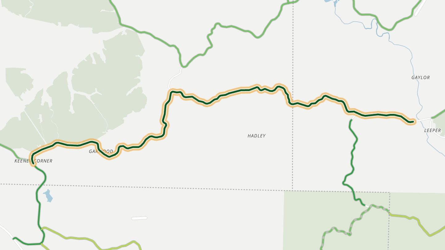 Map of Missouri 34 near Piedmont, with the road highlighted