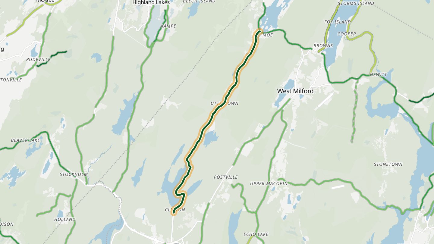 Map of Clinton Road near West Milford, with the road highlighted