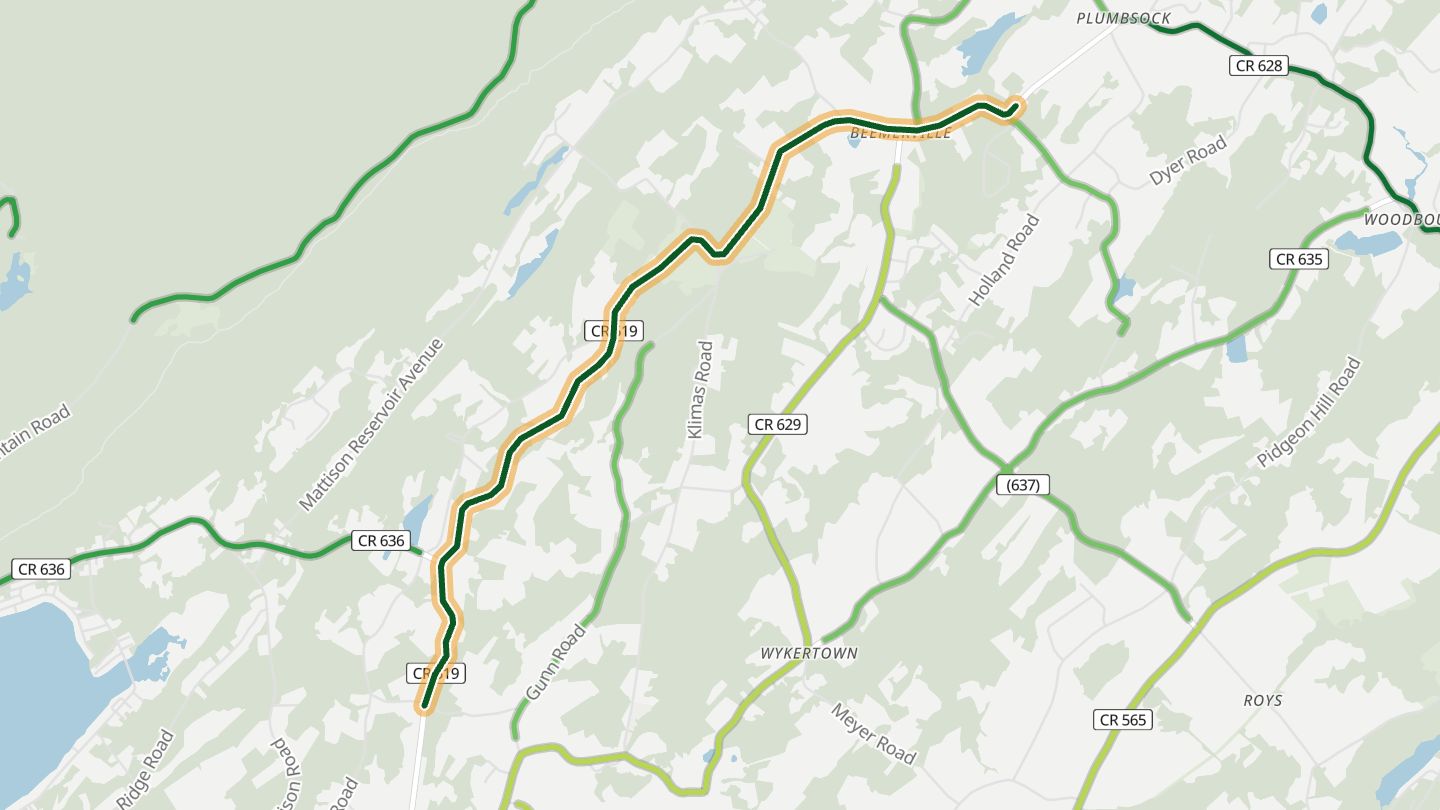 Map of CR 519 north of Branchville near Branchville, with the road highlighted