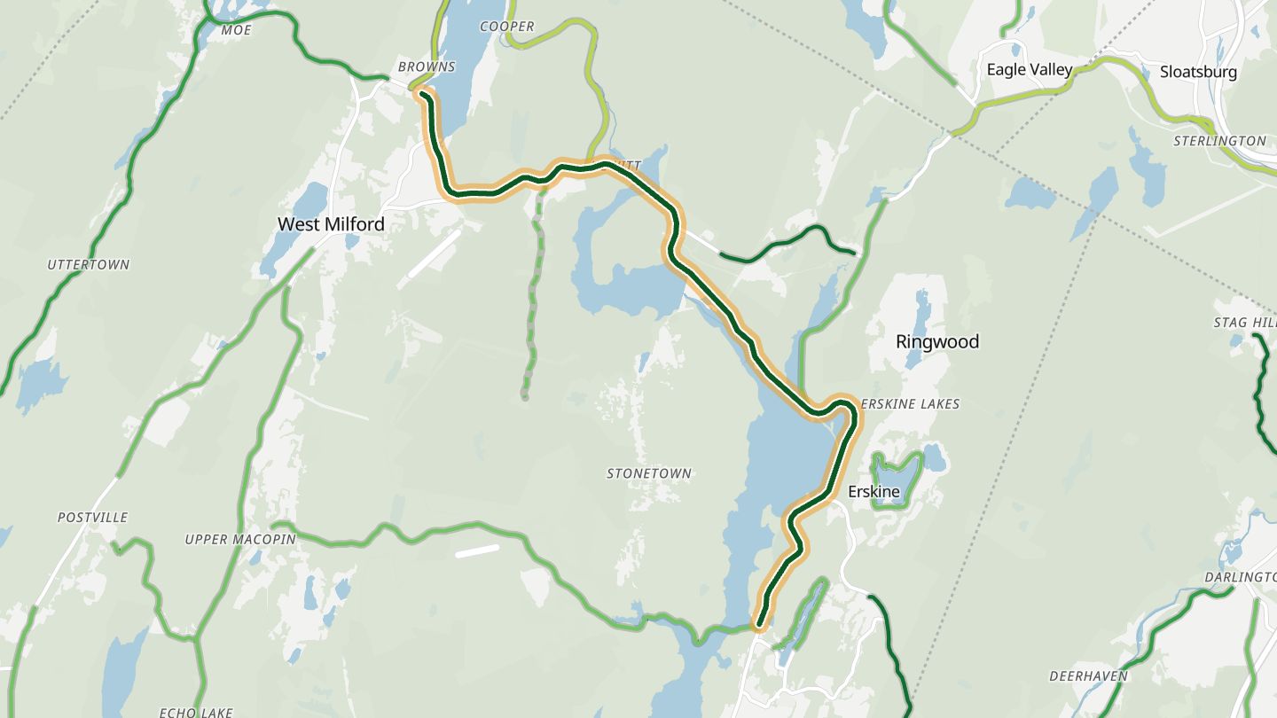 Map of Greenwood Lake Turnpike near Ringwood, with the road highlighted
