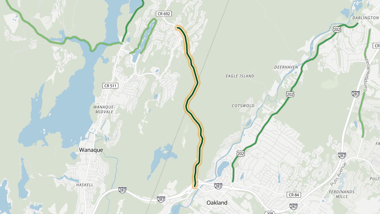 Map of Skyline Drive near Ringwood, with the road highlighted