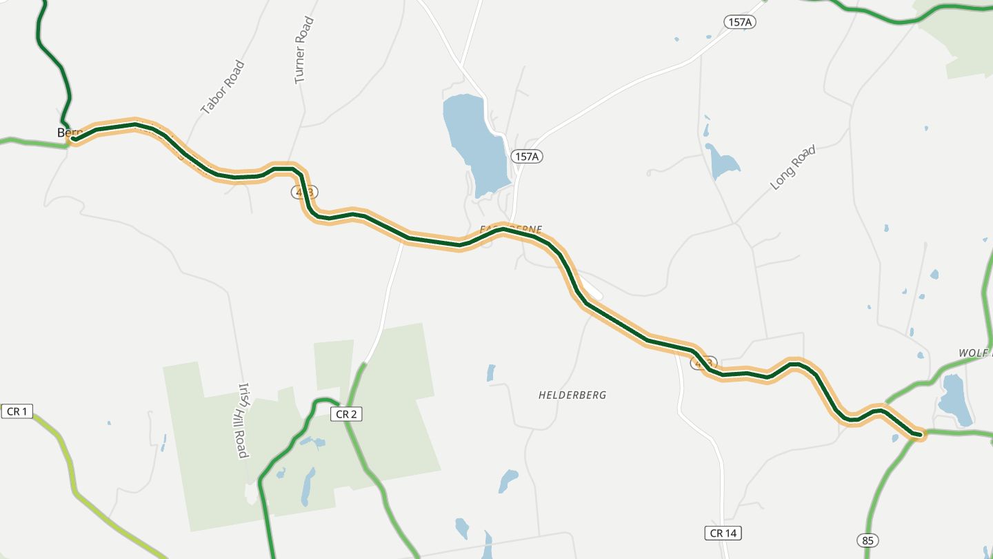 Map of Helderberg Trail (NY 443) near Berne, with the road highlighted