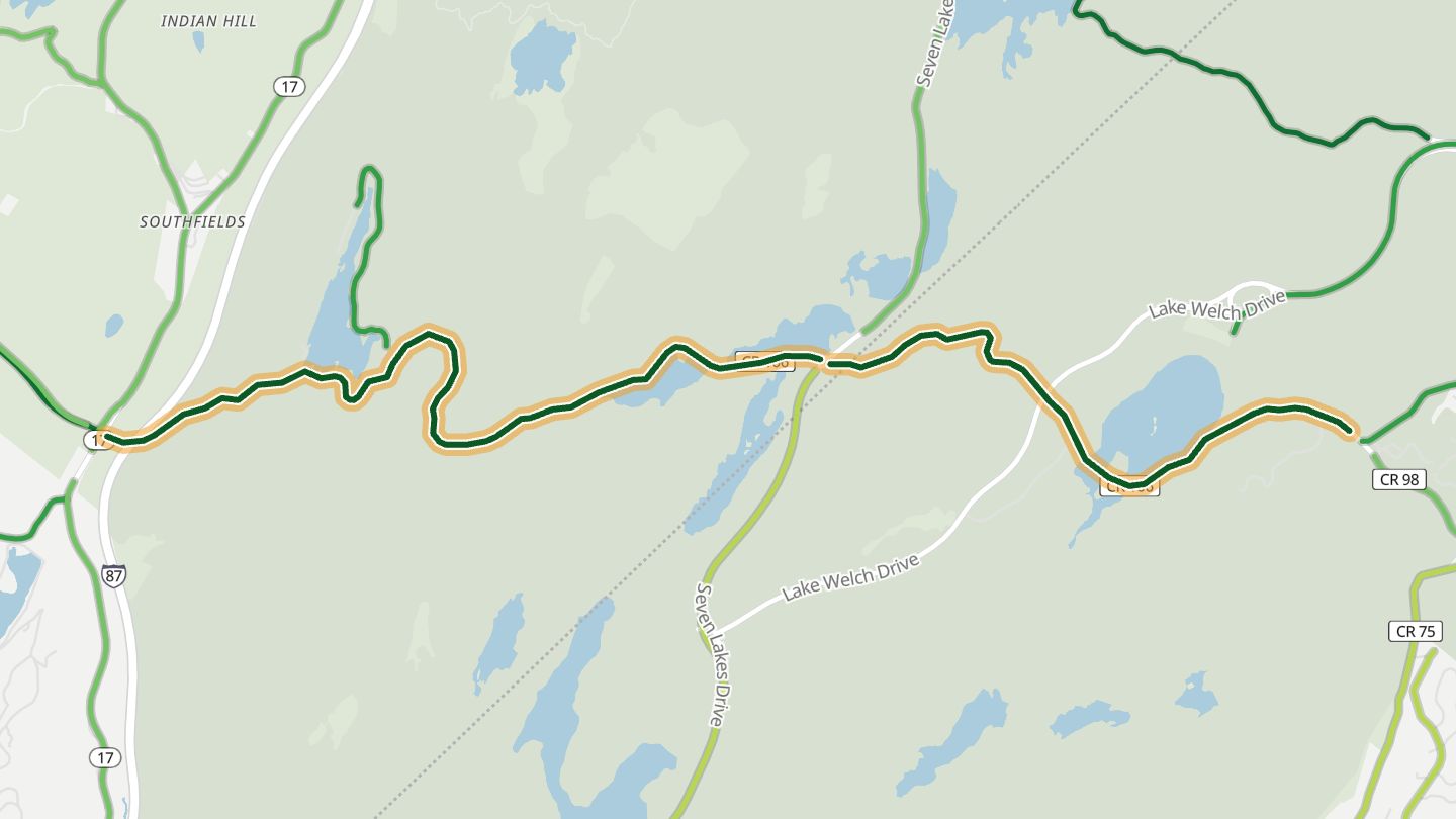 Map of Kanawauke Road near Harriman, with the road highlighted