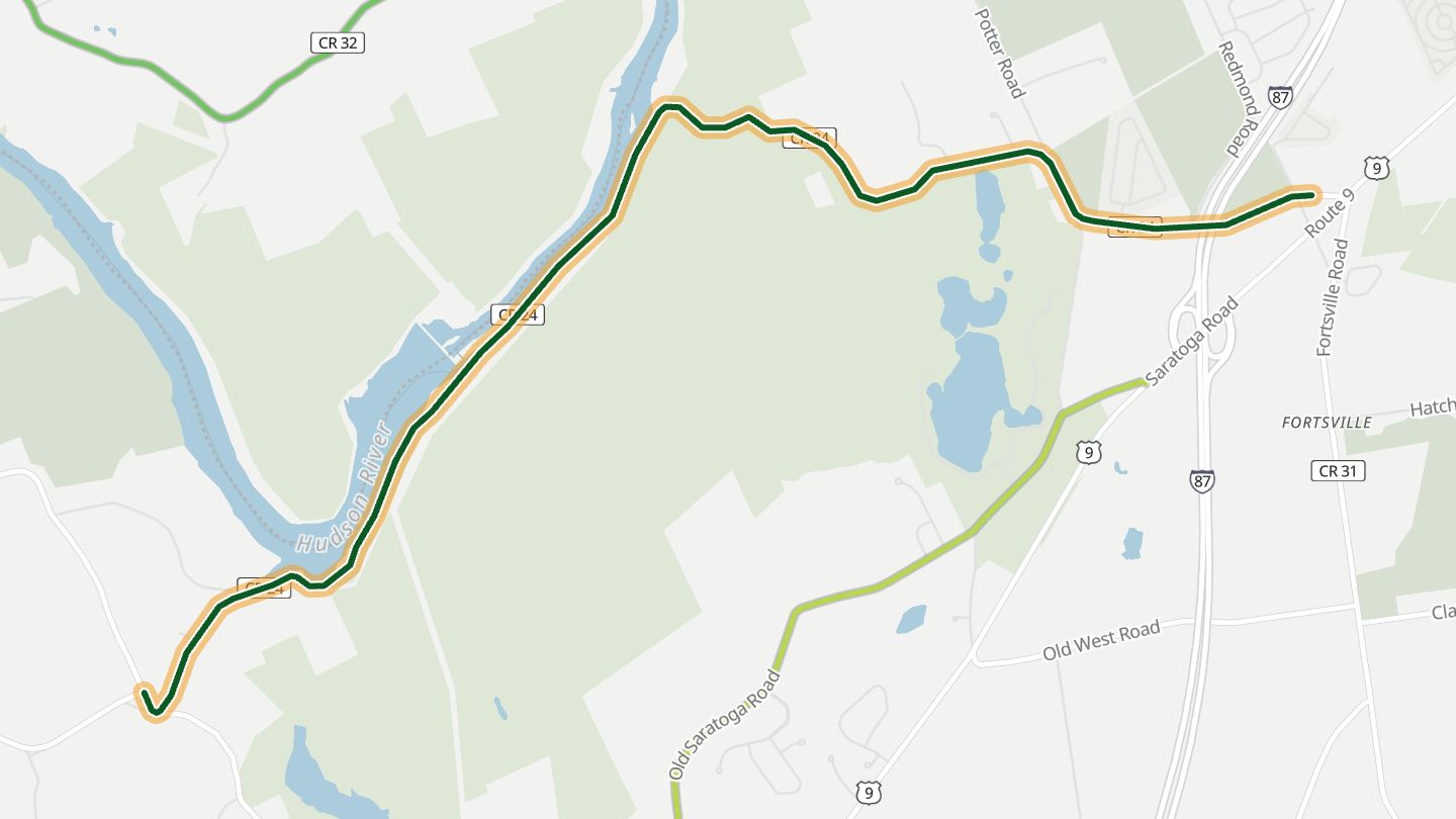 Map of Spier Falls Road near Moreau, with the road highlighted