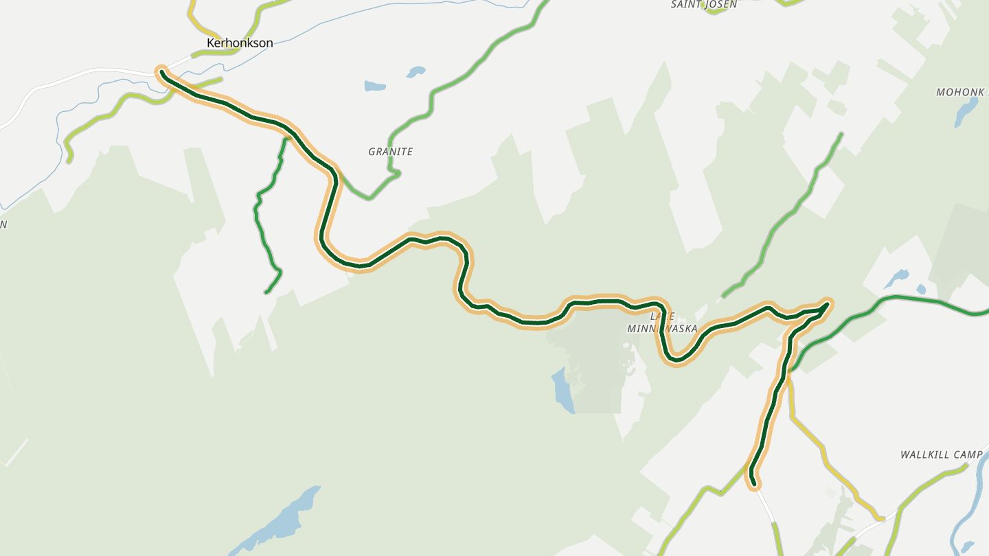 Map of US 44 / NY 55 over the Shawangunks near Kerhonkson, with the road highlighted