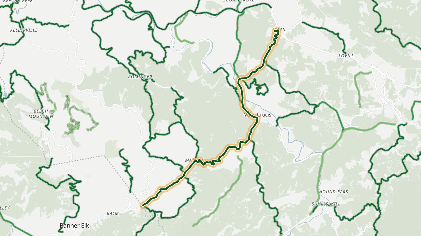 Map of NC 194 near Valle Crucis, with the road highlighted
