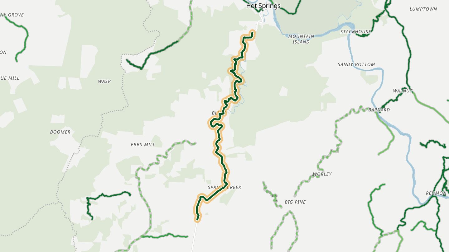 Map of NC 209 (The Rattler) near Hot Springs, with the road highlighted