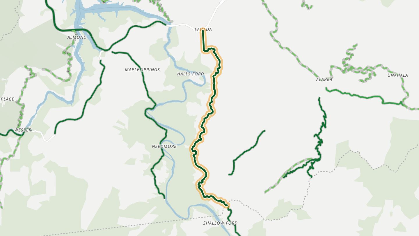 Map of NC 28 (Hellbender 28) near Almond, with the road highlighted