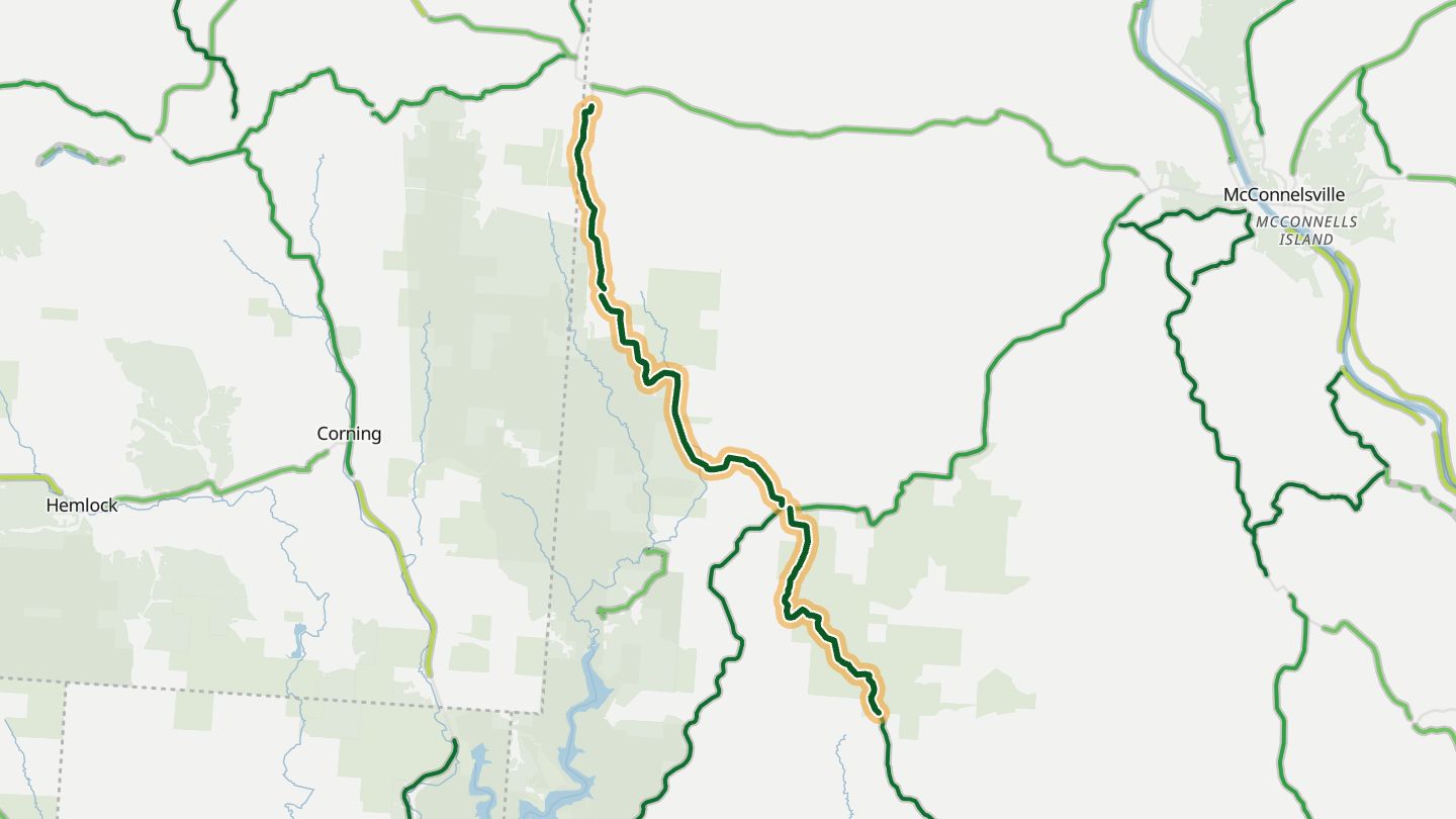 Map of SR 555 (Triple Nickel) near Chesterhill, with the road highlighted