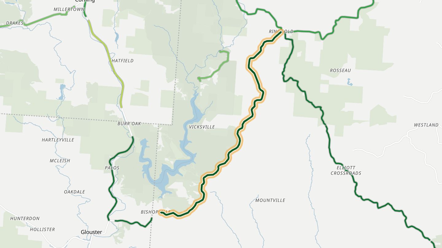 Map of SR 78 (Rim of the World) near Glouster, with the road highlighted