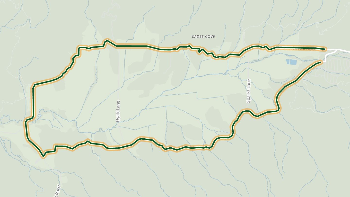 Map of Cades Cove Loop Road near Townsend, with the road highlighted