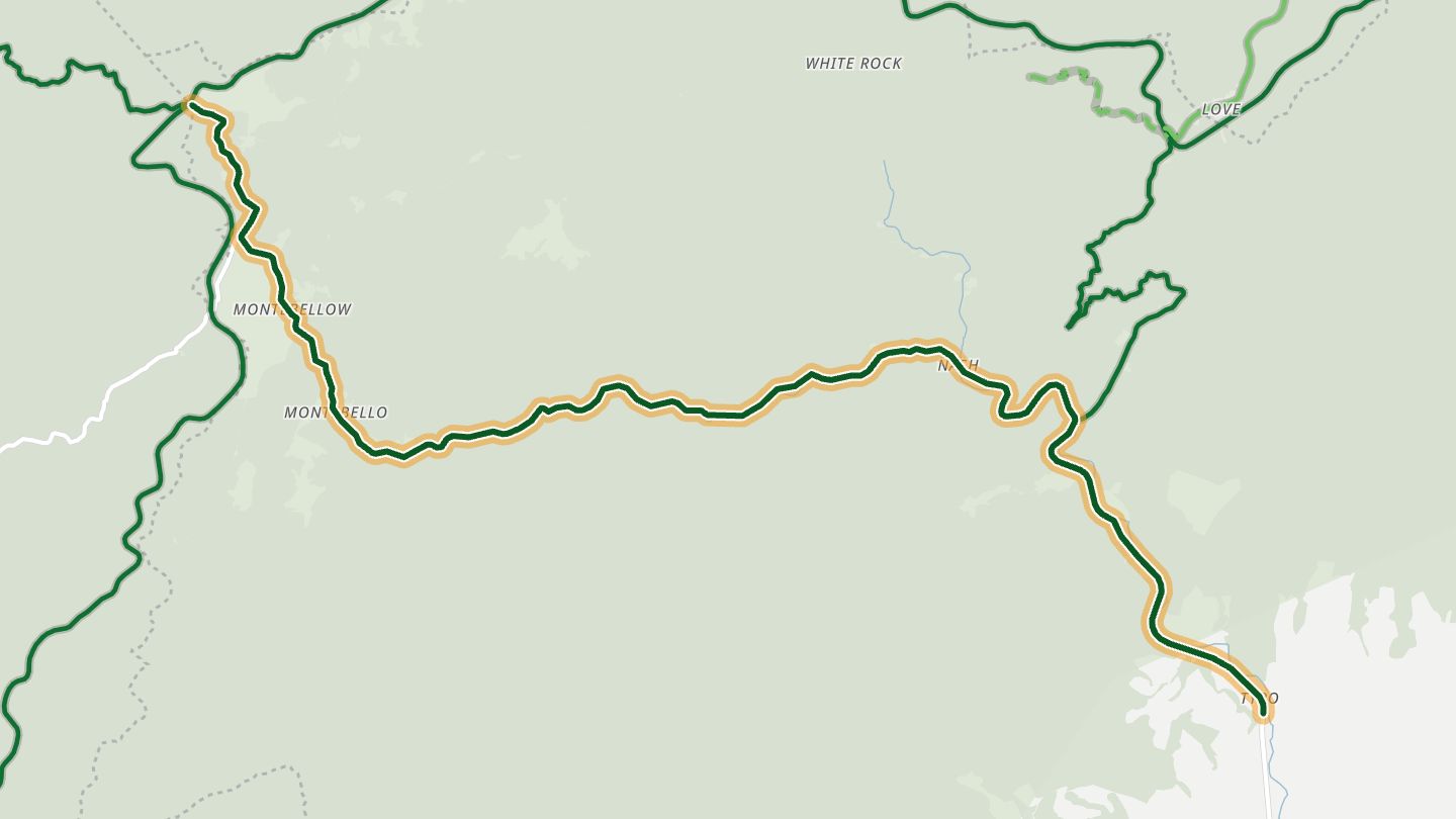 Map of Crabtree Falls Highway near Nellysford, with the road highlighted