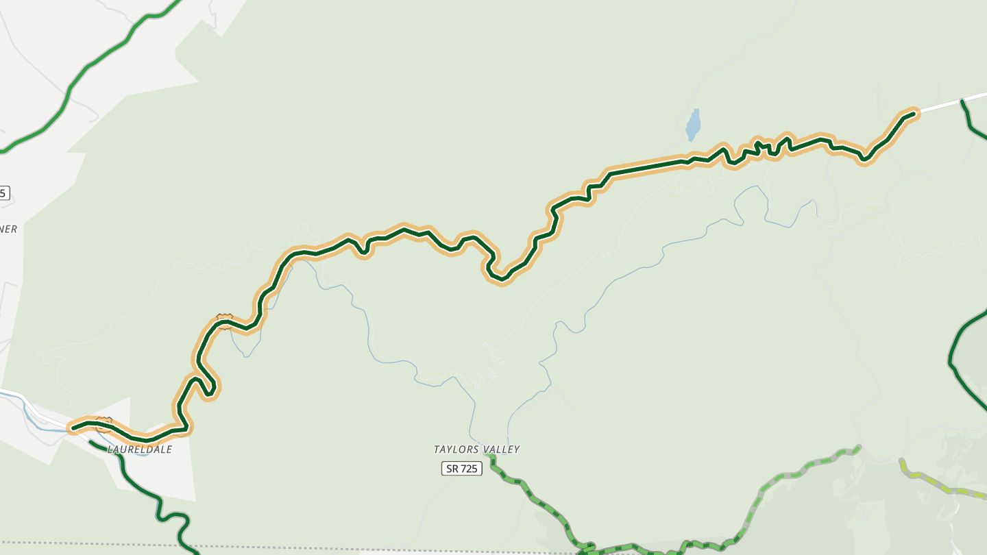 Map of US 58 (Mount Rogers Scenic Byway) near Damascus, with the road highlighted