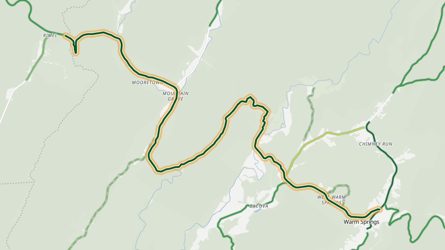 Map of VA-39 (Goshen Pass) near Goshen, with the road highlighted