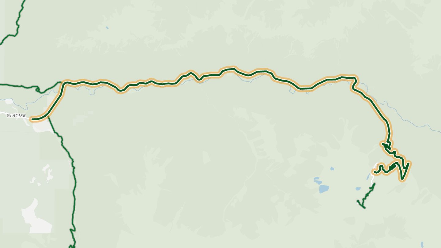 Map of Mount Baker Highway (SR 542) near Glacier, with the road highlighted