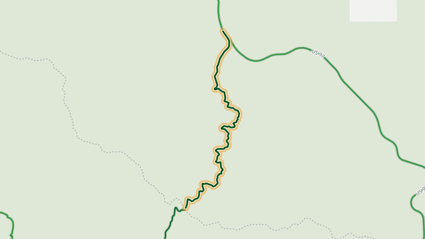 Map of Old Blewett Pass Highway near Cashmere, with the road highlighted
