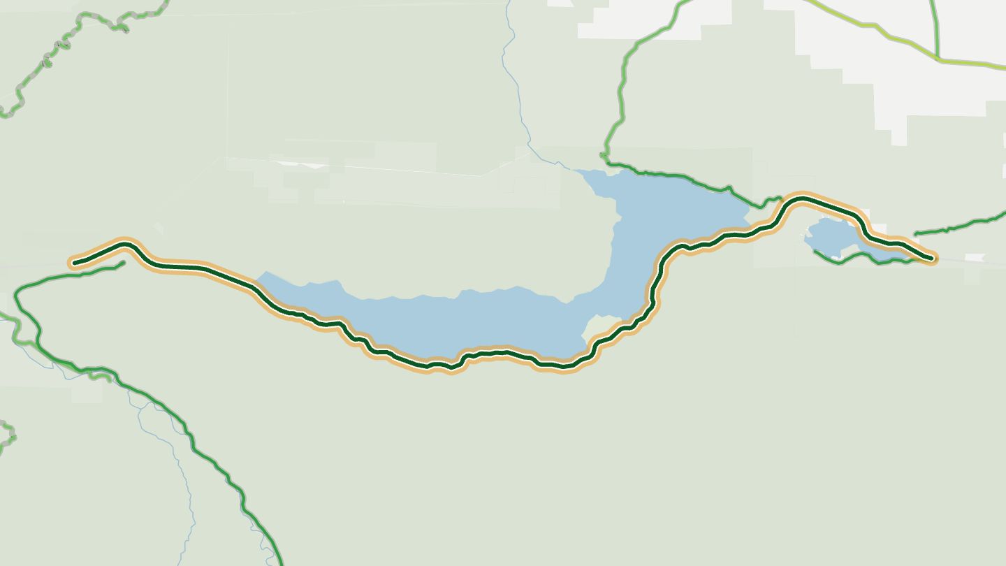 Map of US 101 along Lake Crescent near Lake Crescent, with the road highlighted