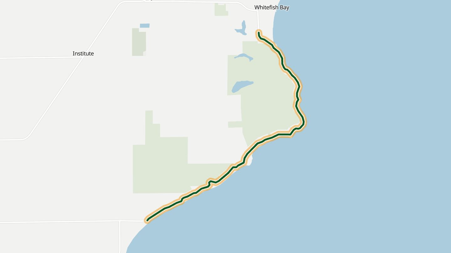 Map of Glidden Drive (Rustic Road 9) near Sturgeon Bay, with the road highlighted